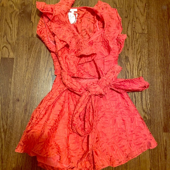 Peach Zip Romper with Tie Waist - Picture 1 of 3